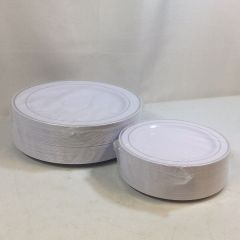 Elegant Fancy Heavy Duty Wedding Party Plates Disposable Plastic charger Plates dinnerware set with Gold silver gold Rim bullk