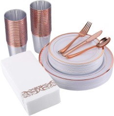 Elegant Fancy Heavy Duty Wedding Party Plates Disposable Plastic charger Plates dinnerware set with Gold silver gold Rim bullk