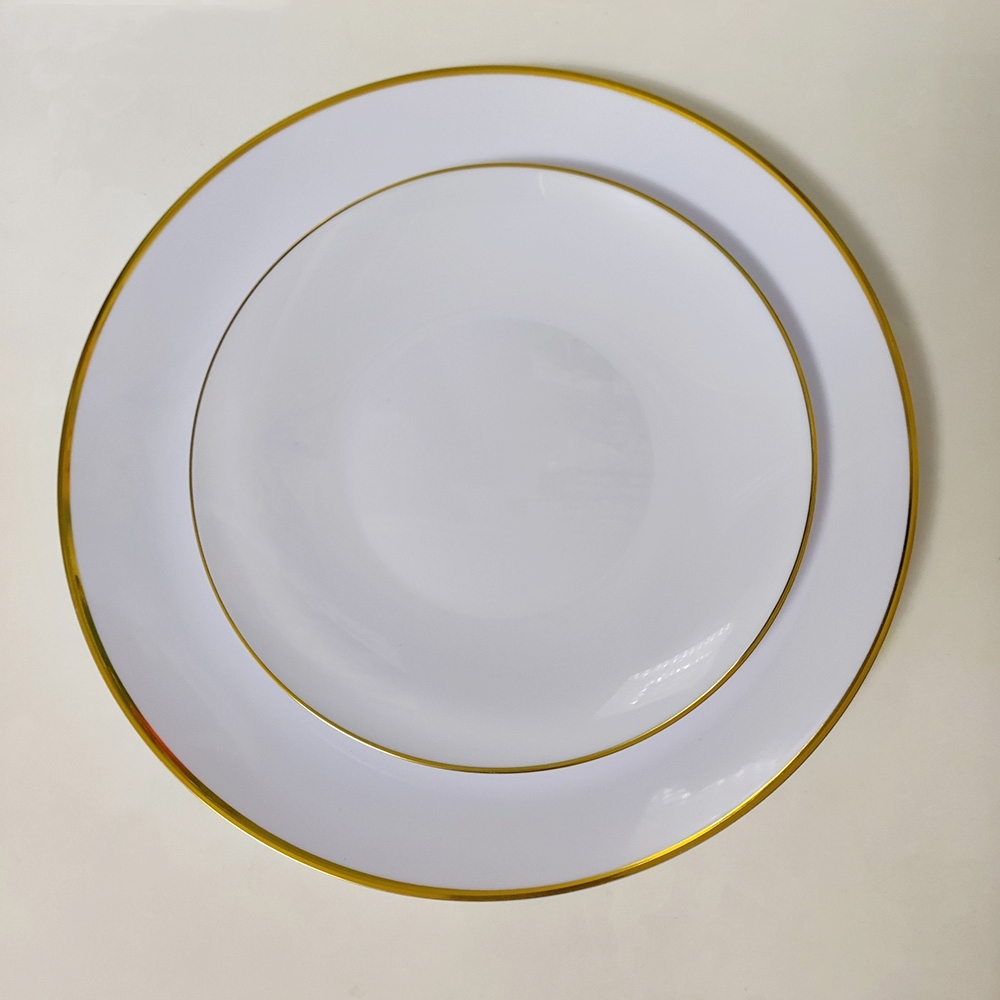 Wholesale Clear Gold rim trim Plates Weeding Decor plastic disposable Dish Dinner Charger Plate Tableware sets