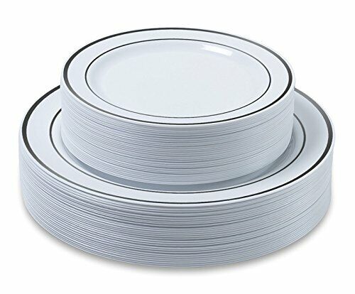 Elegant Fancy Heavy Duty Wedding Party Plates Disposable Plastic charger Plates dinnerware set with Gold silver gold Rim bullk