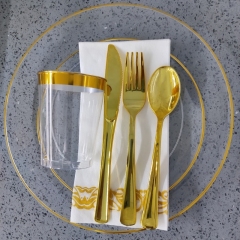 Wholesale Clear Gold rim trim Plates Weeding Decor plastic disposable Dish Dinner Charger Plate Tableware sets