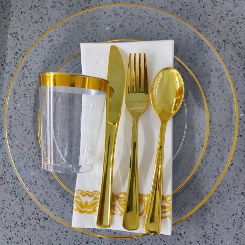 Wholesale Clear Gold rim trim Plates Weeding Decor plastic disposable Dish Dinner Charger Plate Tableware sets