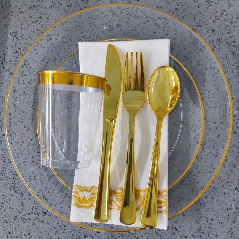 Wholesale Clear Gold rim trim Plates Weeding Decor plastic disposable Dish Dinner Charger Plate Tableware sets