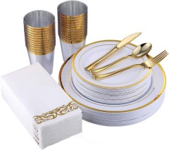 Elegant Fancy Heavy Duty Wedding Party Plates Disposable Plastic charger Plates dinnerware set with Gold silver gold Rim bullk