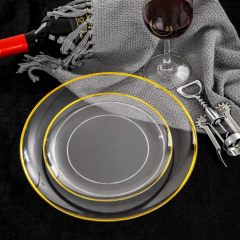 Wholesale Clear Gold rim trim Plates Weeding Decor plastic disposable Dish Dinner Charger Plate Tableware sets