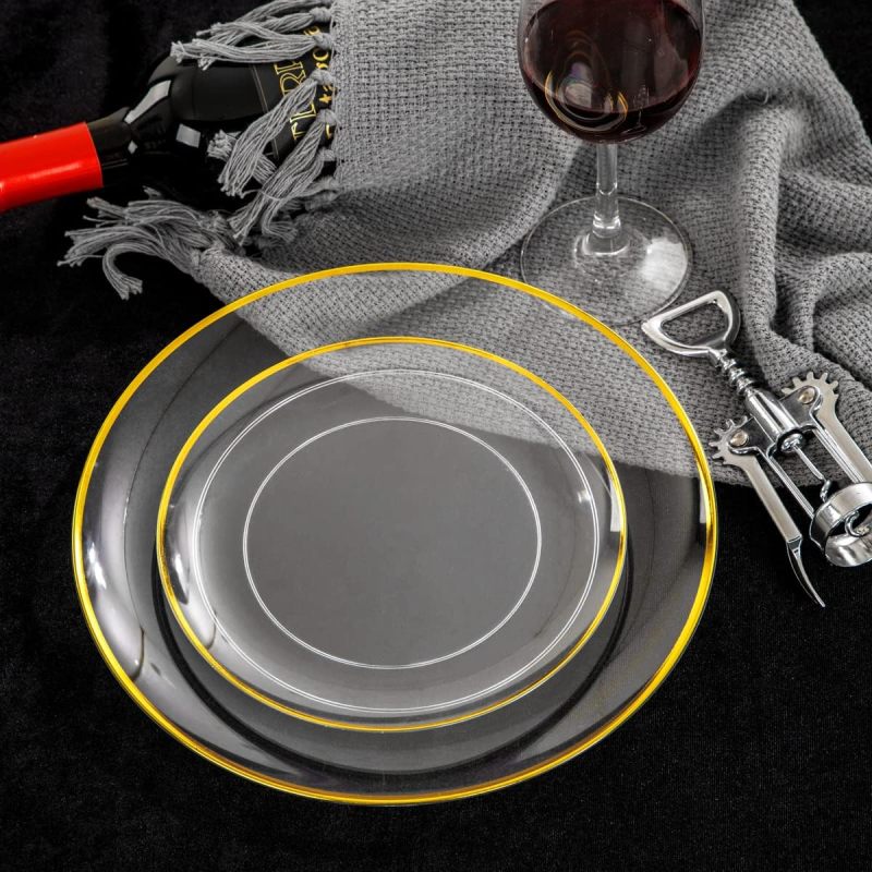 Wholesale Clear Gold rim trim Plates Weeding Decor plastic disposable Dish Dinner Charger Plate Tableware sets