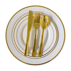 Disposable wedding black round plastic plates sets bulk