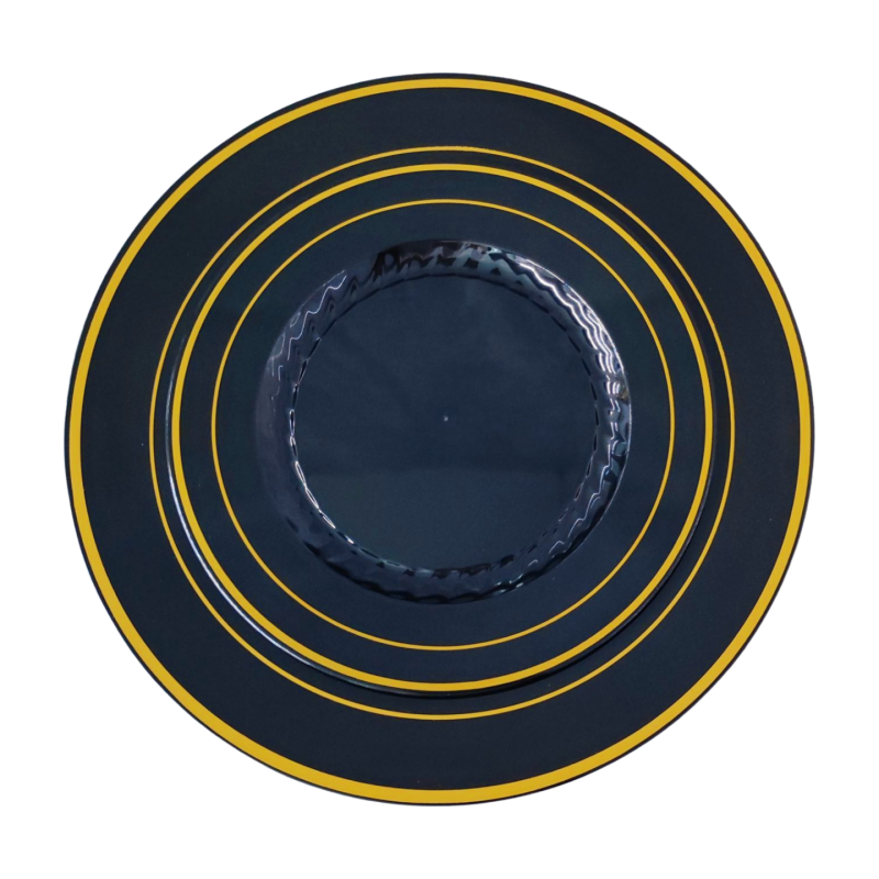 Disposable wedding black round plastic plates sets bulk