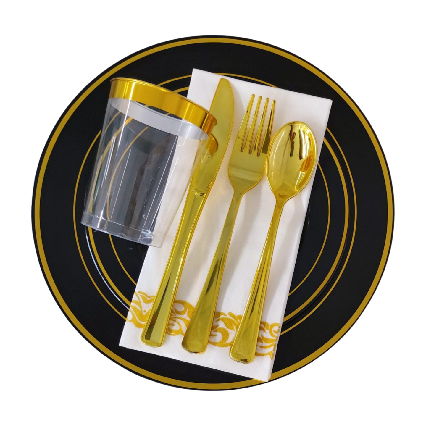 Disposable wedding black round plastic plates sets bulk