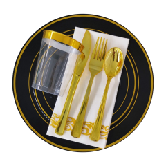Disposable wedding black round plastic plates sets bulk