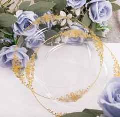 Transparent Gold Rim Antique Plastic Disposable Dinner charger Plates Dinnerware Set Bulk