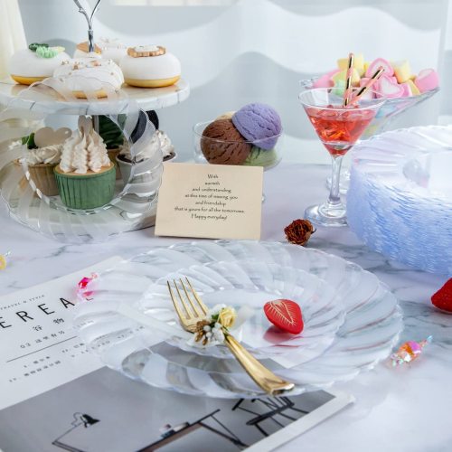 Transparent custom clear Plastic round charger plates for wedding decoration and banquet