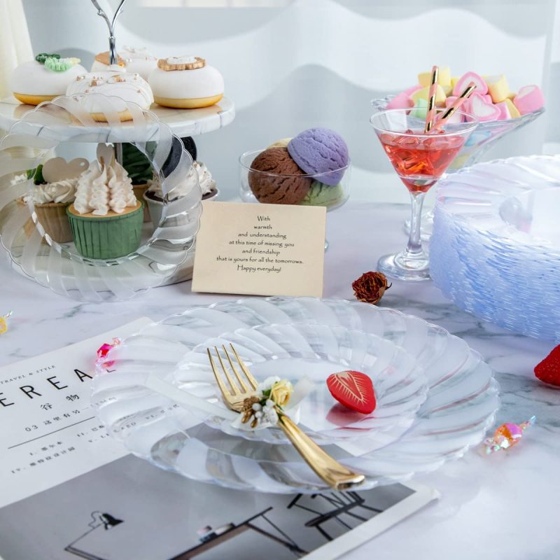 Transparent custom clear Plastic round charger plates for wedding decoration and banquet