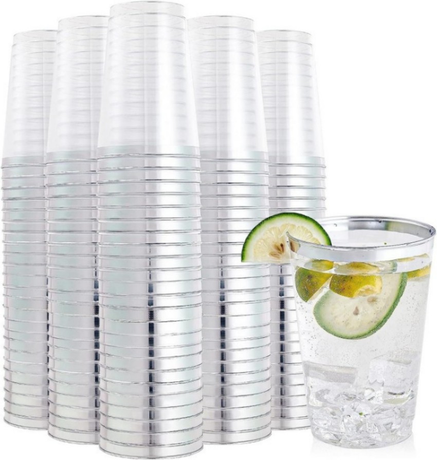 10/12/14/16 oz Elegant Gold Rimmed Clear Disposable Plastic Wine Cocktail Glasses Drinking Tumblers Cups