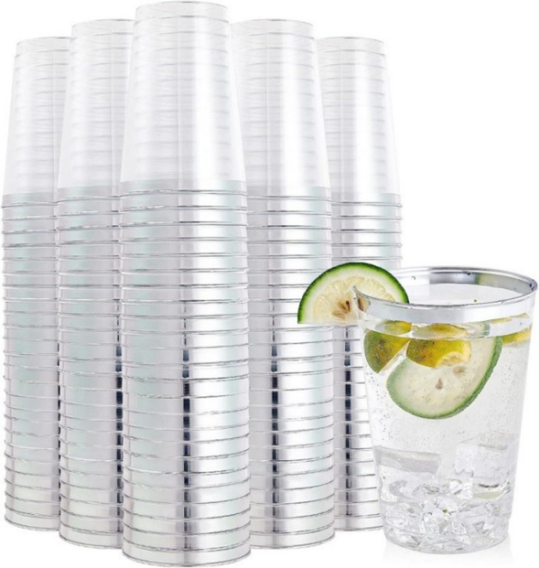 10/12/14/16 oz Elegant Gold Rimmed Clear Disposable Plastic Wine Cocktail Glasses Drinking Tumblers Cups