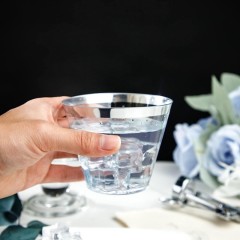 9 oz Gold /Silver Rim Plastic PS Clear Disposable Cup Water Wine Juice Glasses Tumblers
