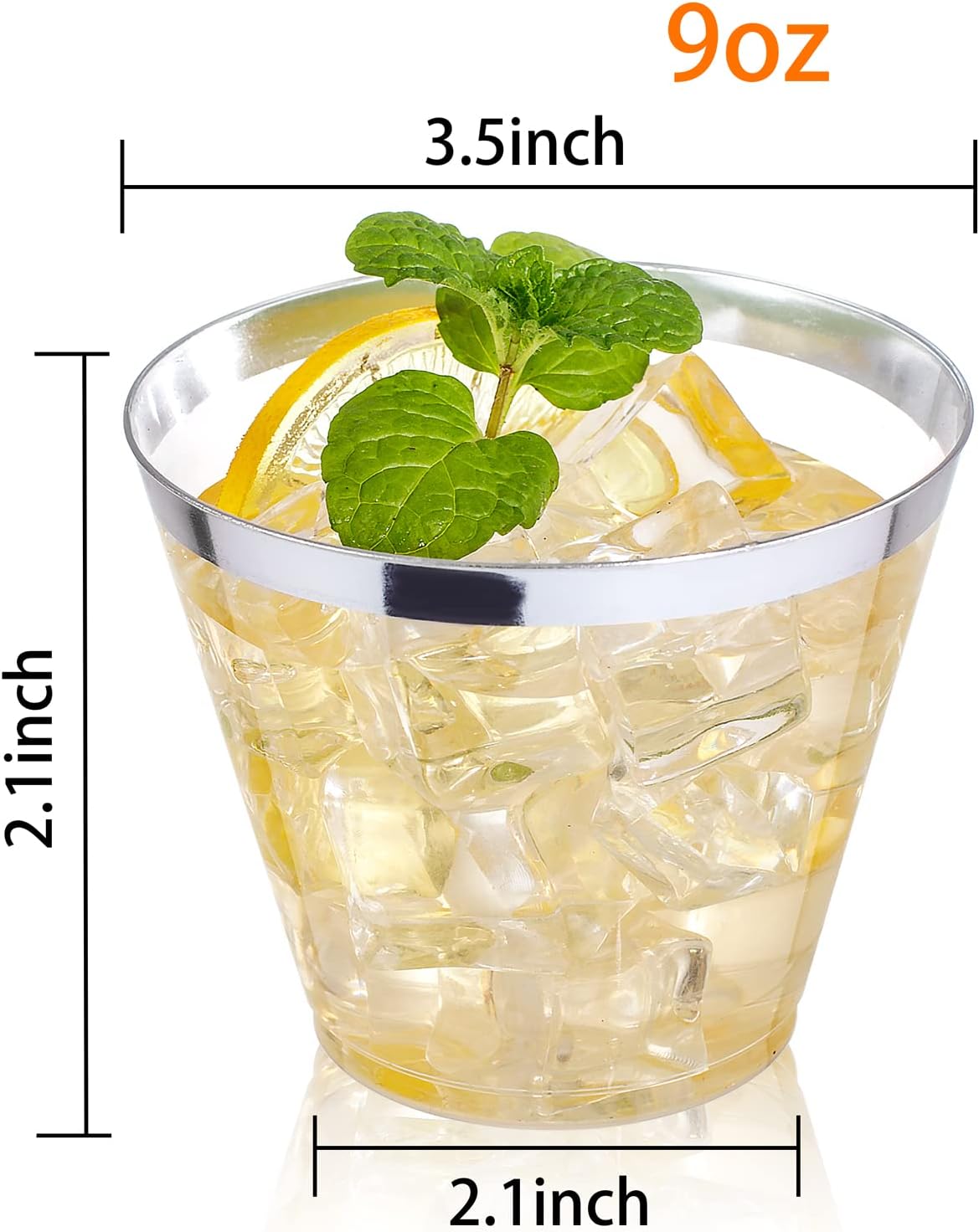 9 oz Gold /Silver Rim Plastic PS Clear Disposable Cup Water Wine Juice Glasses Tumblers