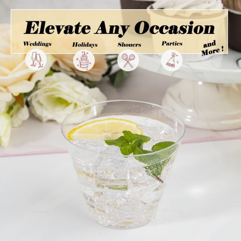 9 oz PS Hard Disposable Plastic Wine Beer Transparent Glasses Cups for Party Wedding