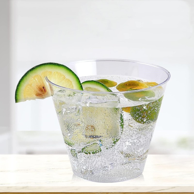 9 oz PS Hard Disposable Plastic Wine Beer Transparent Glasses Cups for Party Wedding