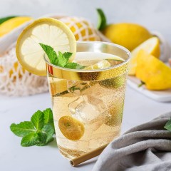 10/12/14/16 oz Elegant Gold Rimmed Clear Disposable Plastic Wine Cocktail Glasses Drinking Tumblers Cups