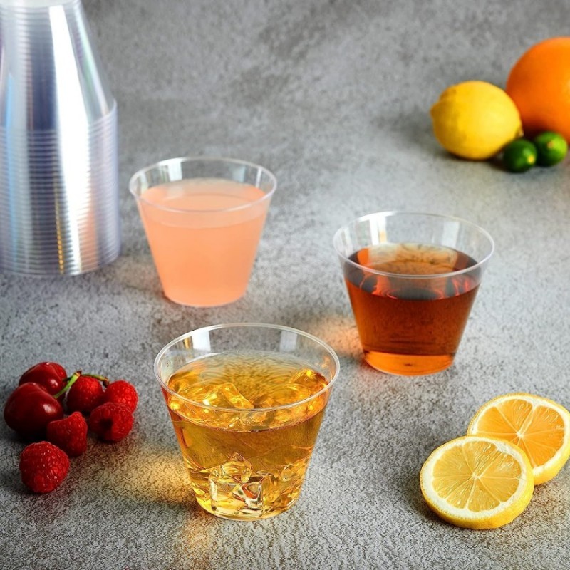 9 oz PS Hard Disposable Plastic Wine Beer Transparent Glasses Cups for Party Wedding