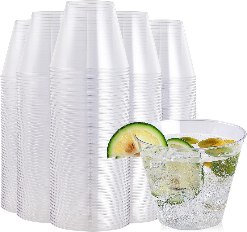 9 oz PS Hard Disposable Plastic Wine Beer Transparent Glasses Cups for Party Wedding