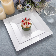 White Salad Dessert Square PS Plates Dishes Plastic disposable dinner charger plates