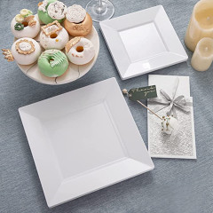White Salad Dessert Square PS Plates Dishes Plastic disposable dinner charger plates