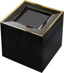 Heavy Duty Plastic Disposable Dinner Plates 7.5 inch 10.25 inch White Black with Gold Rim Square Plates Ideal for Weddings,Parties, & Catering