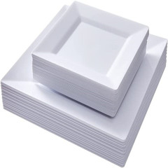 White Salad Dessert Square PS Plates Dishes Plastic disposable dinner charger plates