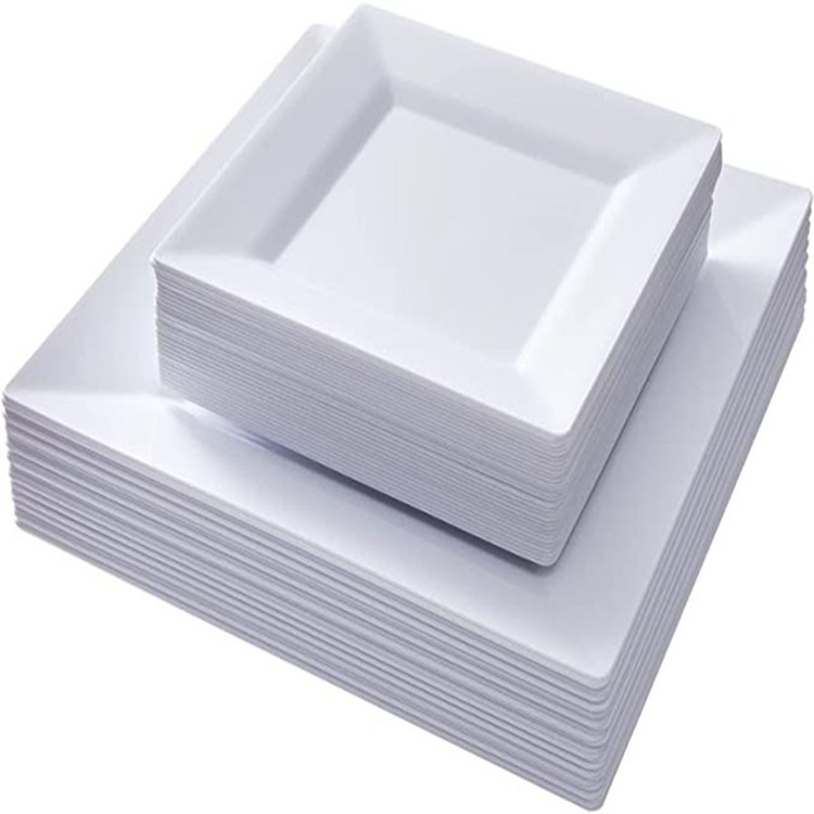 White Salad Dessert Square PS Plates Dishes Plastic disposable dinner charger plates