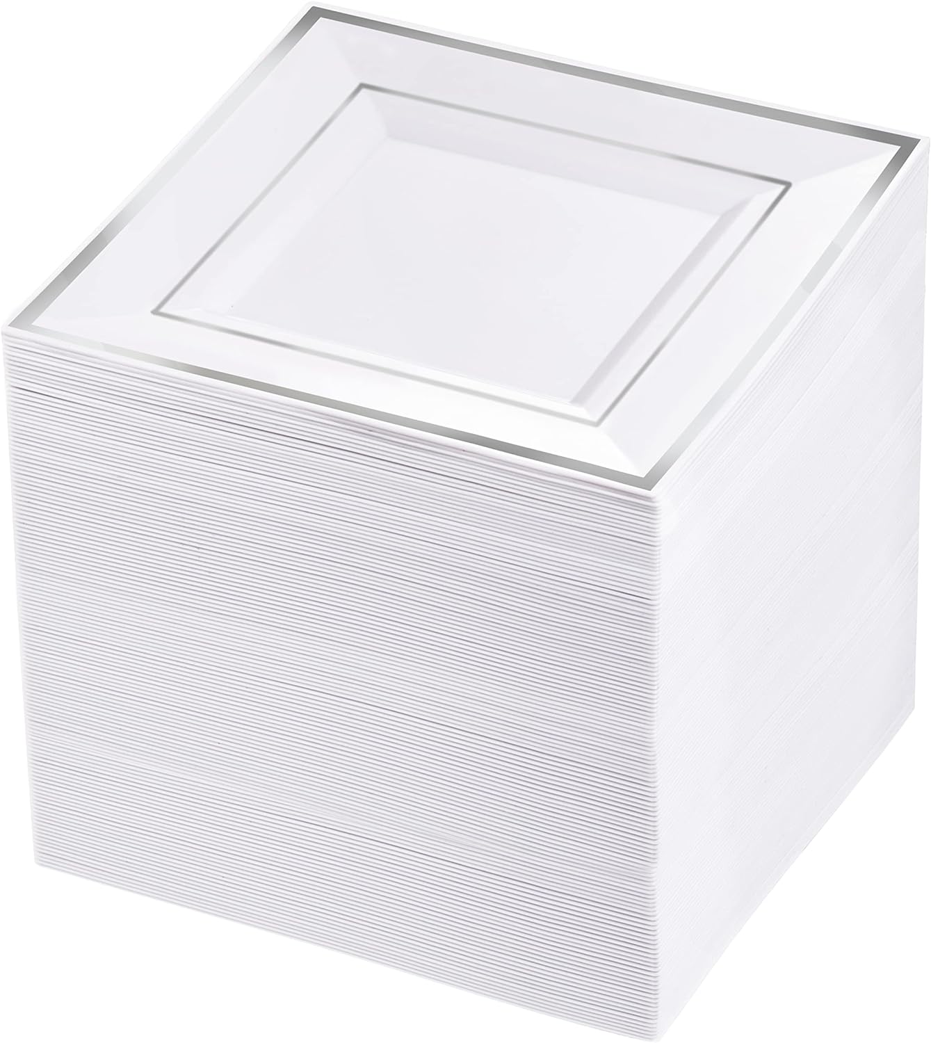 Silver Square Plates & Disposable Silverware & Plastic Cups, Silver Plastic Dinnerware Include: 25 Dinner Plates, 25 Dessert Plates, 25 Forks, 25 Knives, 25 Spoons, 25 Tumblers