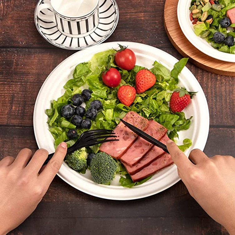 PP Black White Flatware Sets with Plastic Spoons Fork Knives Napkin Paper Disposable Cutlery Sets