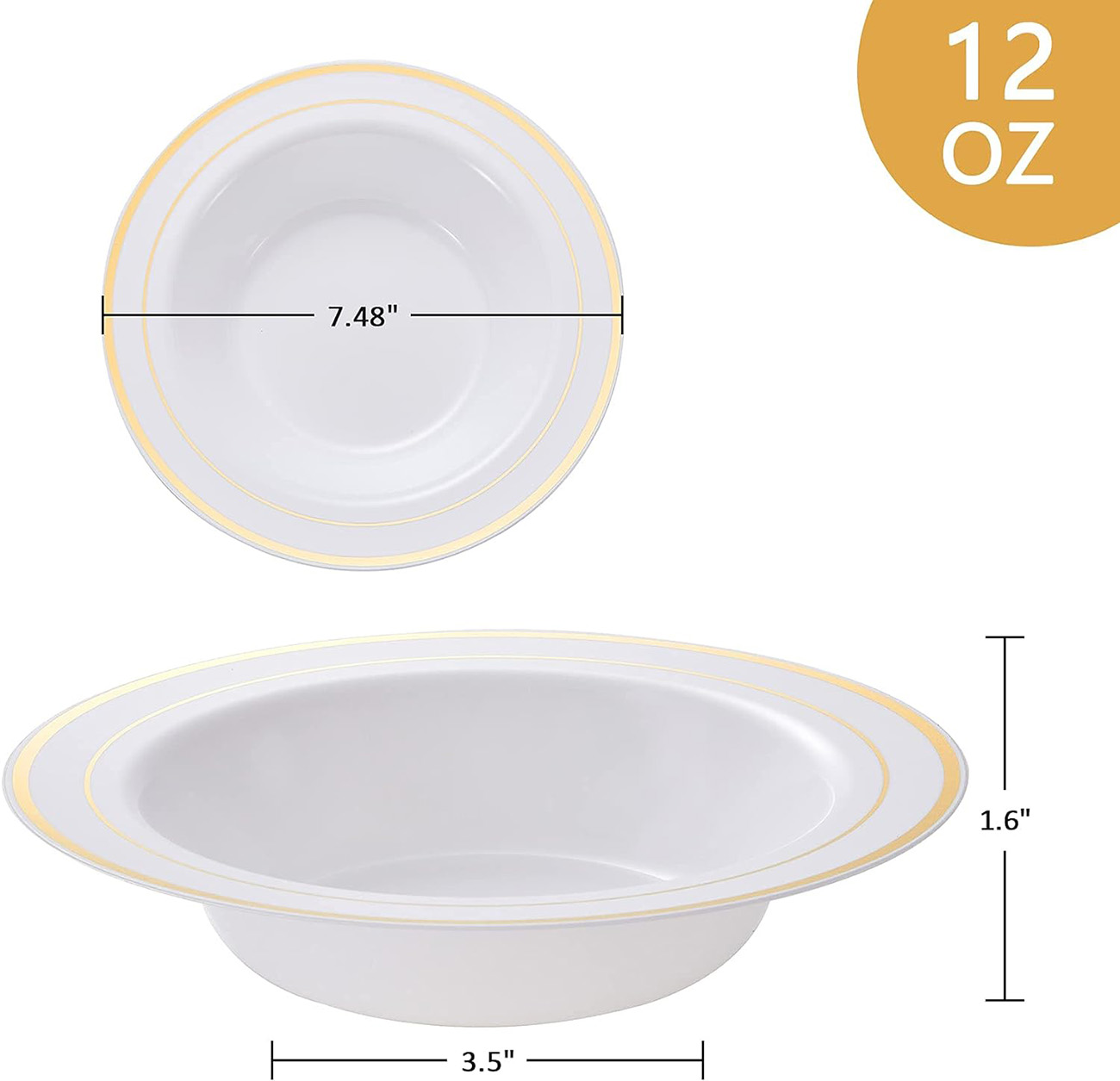 Western Catering Wedding Party Supply Silver Rim Disposable Plastic Salad Dessert Soup Bowls