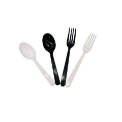 PP Black White Flatware Sets with Plastic Spoons Fork Knives Napkin Paper Disposable Cutlery Sets