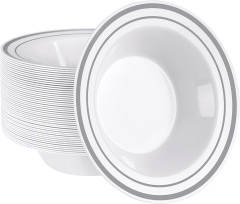 High quality heavy duty elegant party wedding 12 oz gold rim disposable plastic PS bowls for soup salad dessert