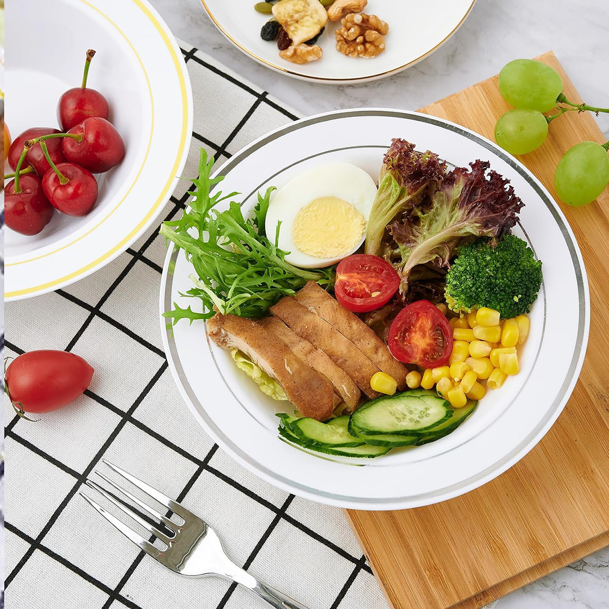 Western Catering Wedding Party Supply Silver Rim Disposable Plastic Salad Dessert Soup Bowls