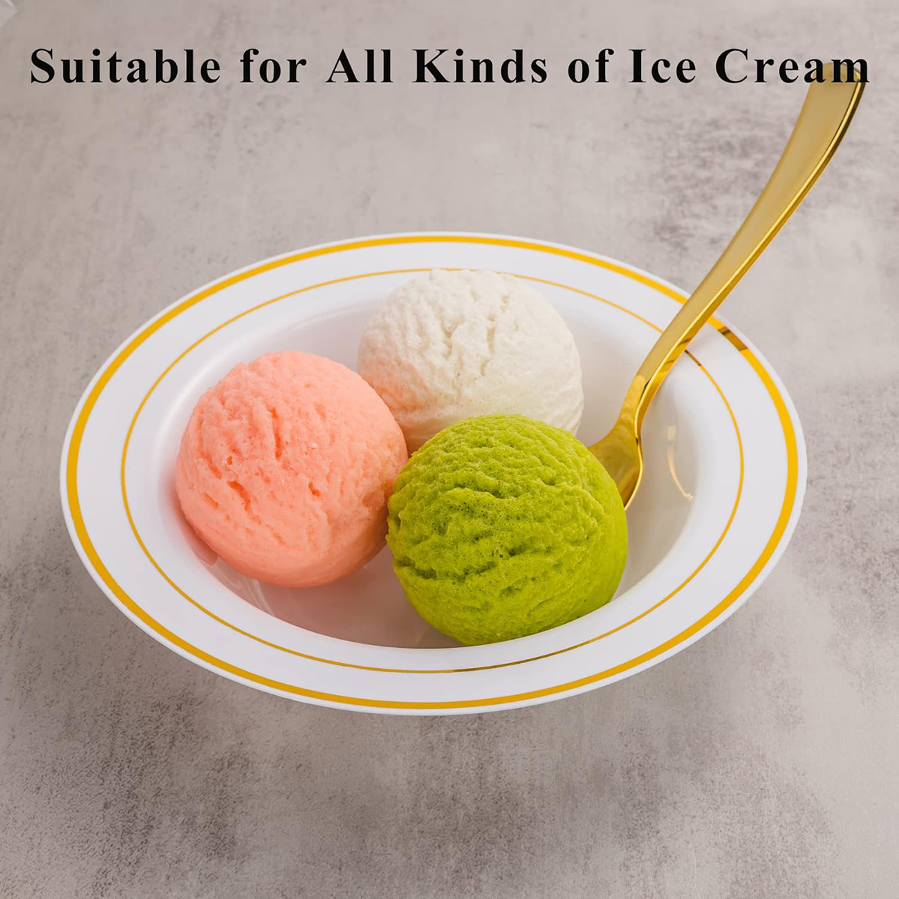 High quality heavy duty elegant party wedding 12 oz gold rim disposable plastic PS bowls for soup salad dessert