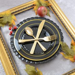Black With Gold Rim Round China Like 10.25" Plastic Charger Plates