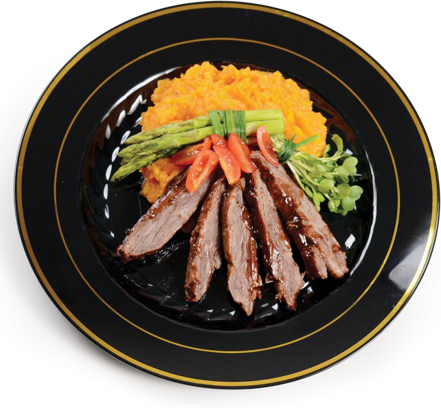 Black With Gold Rim Round China Like 10.25" Plastic Charger Plates