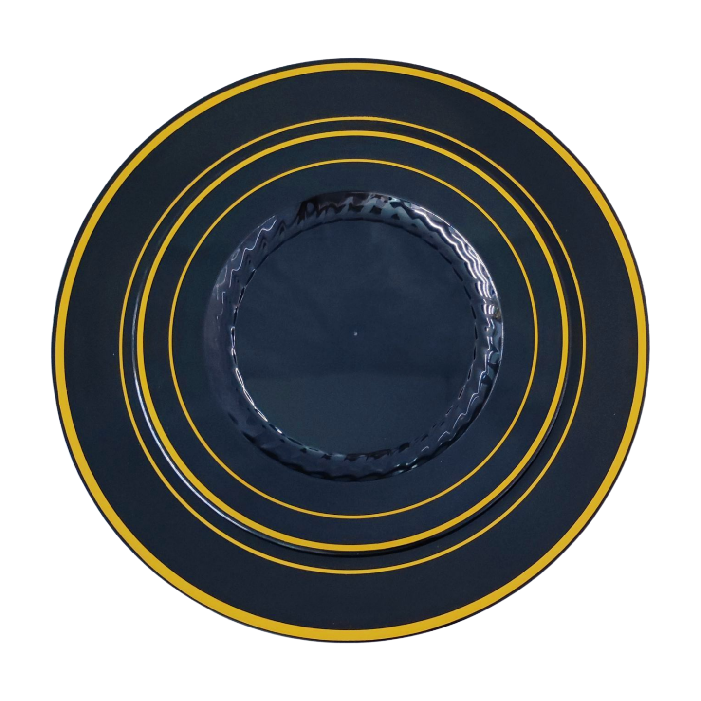Black With Gold Rim Round China Like 10.25" Plastic Charger Plates