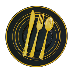 Black With Gold Rim Round China Like 10.25" Plastic Charger Plates