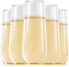 Disposable Reusable Plastic Champagne Flutes 9 Oz Stemless Clear Unbreakable Toasting Glasses Shatterproof For Wedding Or Party