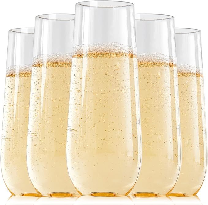 Disposable Reusable Plastic Champagne Flutes 9 Oz Stemless Clear Unbreakable Toasting Glasses Shatterproof For Wedding Or Party