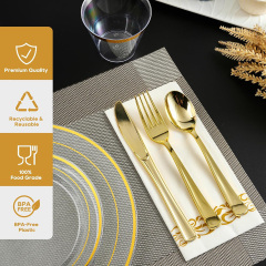 Clear Gold Dinnerware Set for 25 Guests, Clear Gold Rim Plastic Plates Disposable, Including 25 Dinner Plates, 25 Dessert Plates, 25 Napkins, 25 Cups,25 Gold Cutlery Set