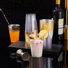 Disposable 12 oz Crystal Clear Plastic Tumblers With Gold Rim for Party's & Weddings