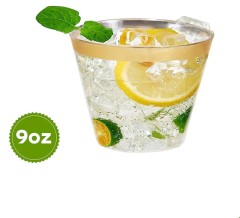 9 oz Clear Plastic Cups Tumblers, Elegant Gold Rimmed Plastic Cups, Disposable Cups with Gold Rim Perfect for Wedding and Party