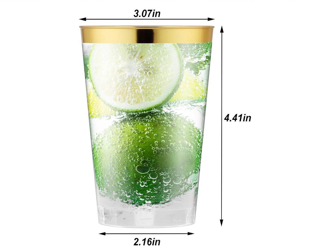 Disposable 12 oz Crystal Clear Plastic Tumblers With Gold Rim for Party's & Weddings