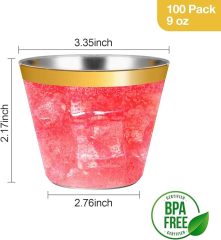 9 oz Clear Plastic Cups Tumblers, Elegant Gold Rimmed Plastic Cups, Disposable Cups with Gold Rim Perfect for Wedding and Party