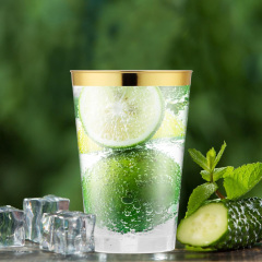 Disposable 12 oz Crystal Clear Plastic Tumblers With Gold Rim for Party's & Weddings